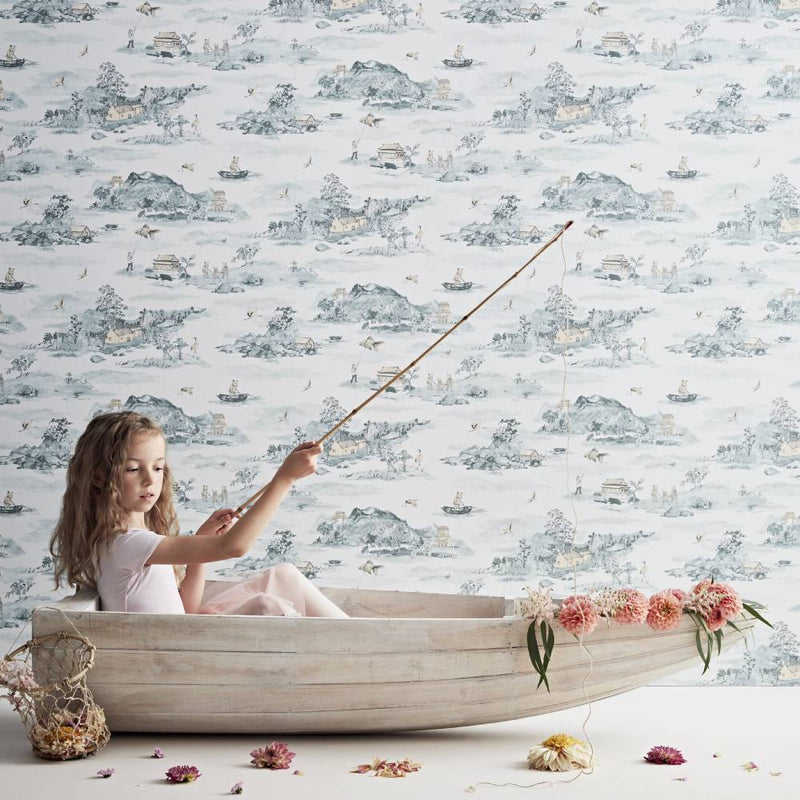 Mountains Classic Wallpaper - Blue Peach - Sian Zeng