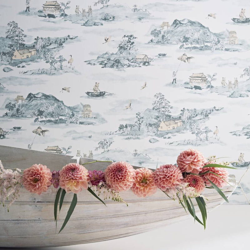 Mountains Classic Wallpaper - Blue Peach - Sian Zeng