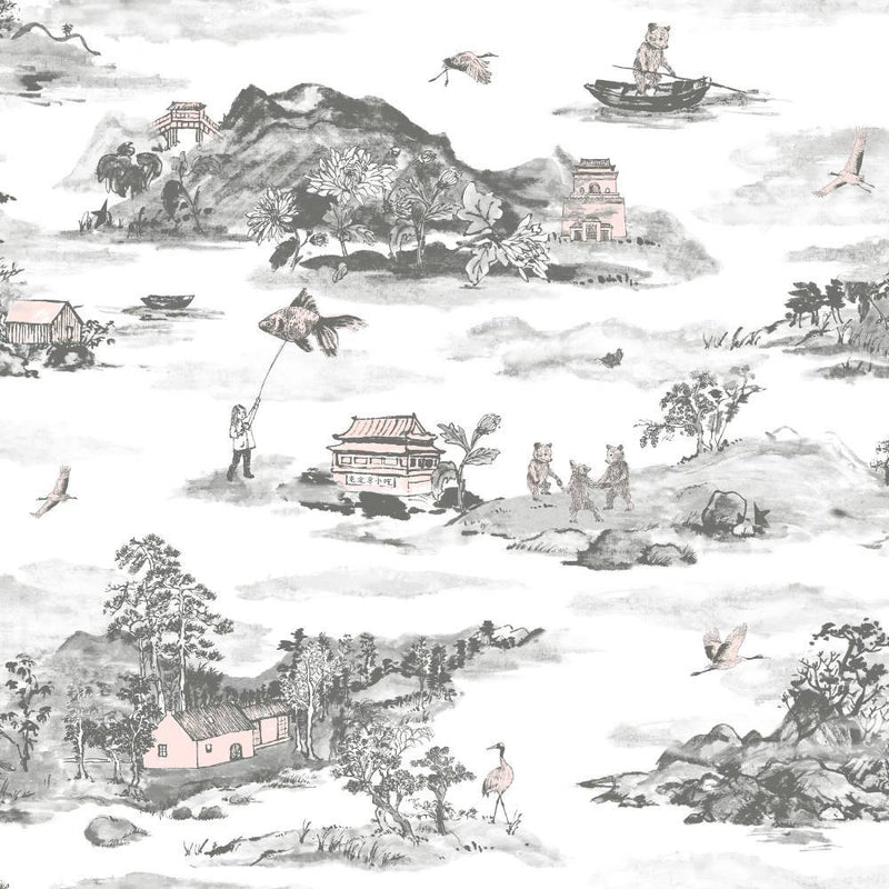 Mountains Classic Wallpaper - Grey Pink - Sian Zeng