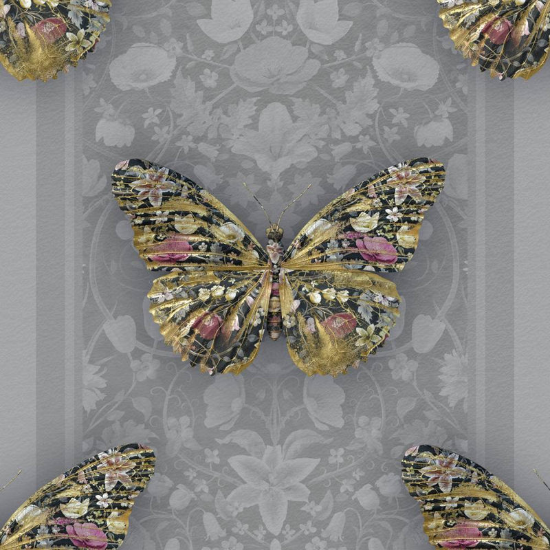 Papilio Botanicus Wallpaper - Grey - Carmine Lake