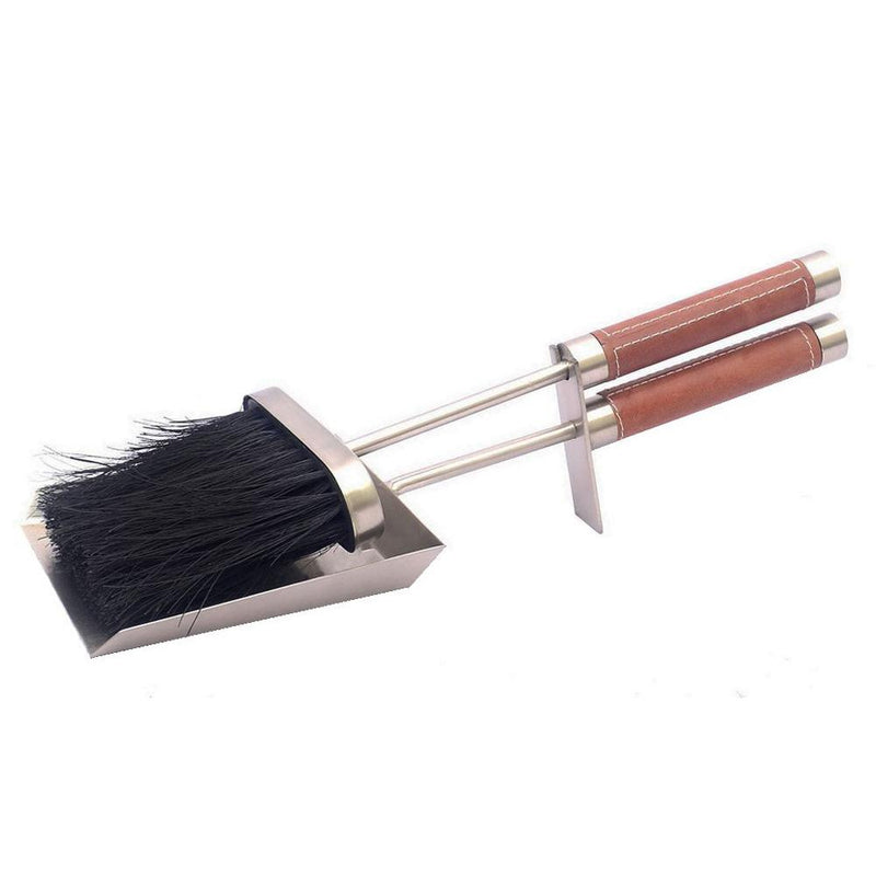 Pewter Leather Handle Fireside Brush & Dustpan