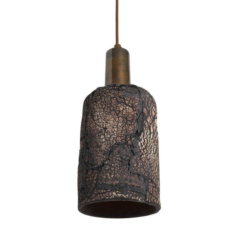 Senna Organic Ceramic Cylinder Pendant - Black Clay - Mullan Lighting