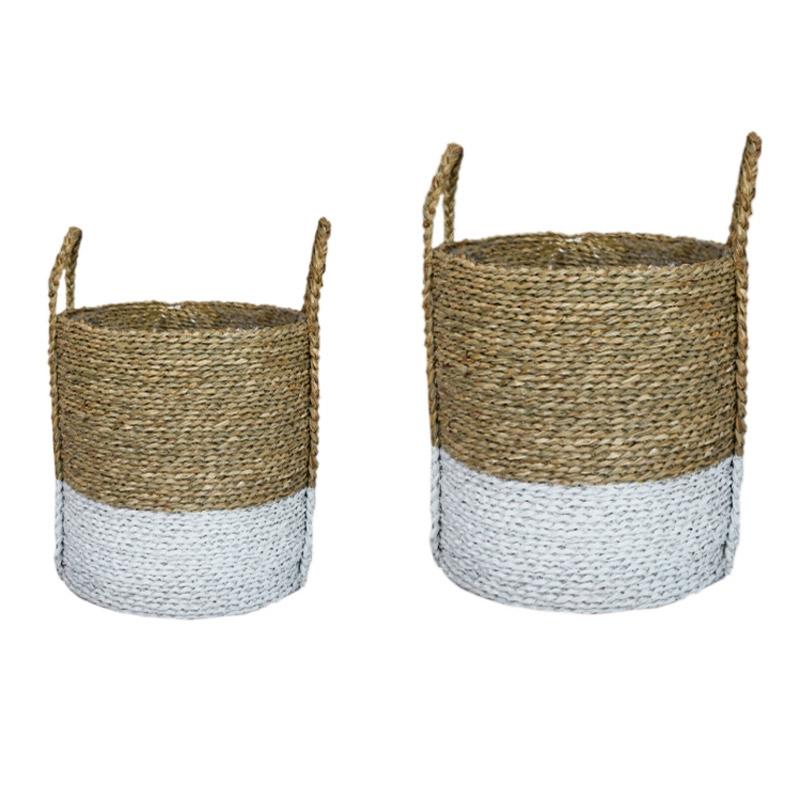 Set of 2 Seagrass Log & Kindling Baskets - White