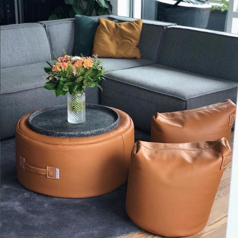 Tiny Moon Leather Pouf - TRIMM Copenhagen